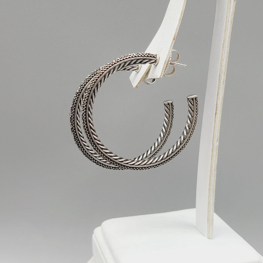 David Yurman Large Midnight Melange Hoop Earrings With Diamonds - Picture 5 of 12